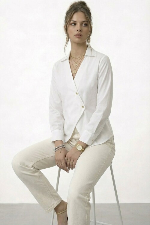 Çapraz Kapama Detaylı Uzun Kol Bluz