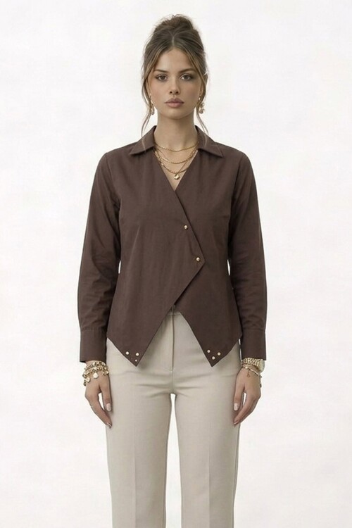 Çapraz Kapama Detaylı Uzun Kol Bluz