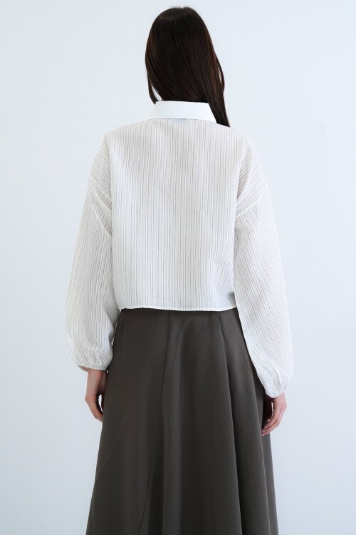 Çizgili Bağlama Detaylı Gömlek