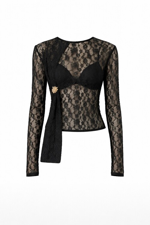 Dantel Detaylı Transparan Bluz