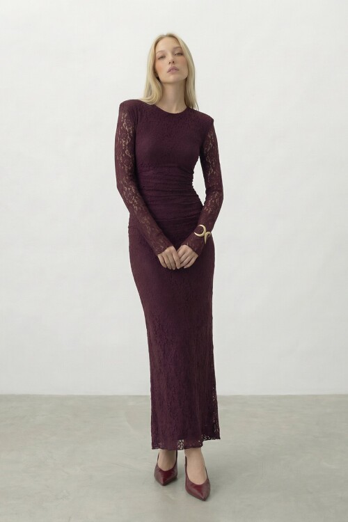 Dantelli Uzun Kol Midi Boy Elbise