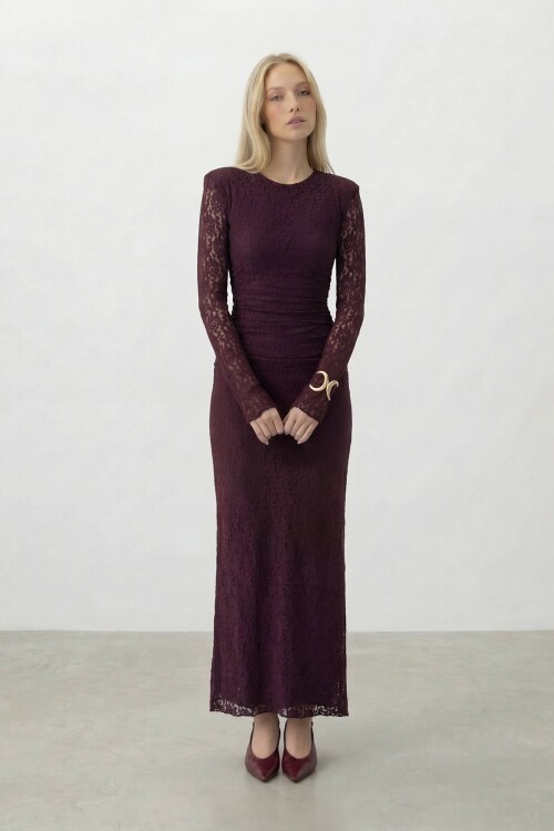 Dantelli Uzun Kol Midi Boy Elbise