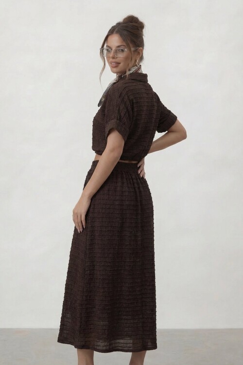 Dokulu Crop Ve Midi Etek Takım