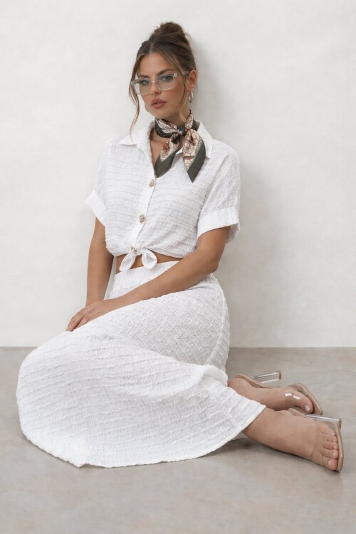 Dokulu Crop Ve Midi Etek Takım