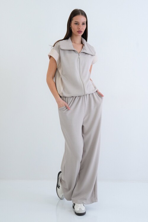 Fermuarlı Yelek Ve Beli Lastikli Pantolon Takım