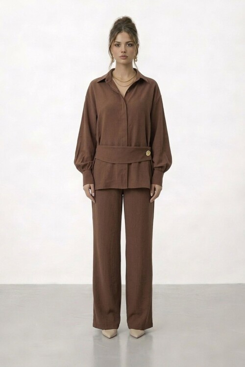 Gizli Patlı Kemerli Gömlek Ve Pantolon Takım