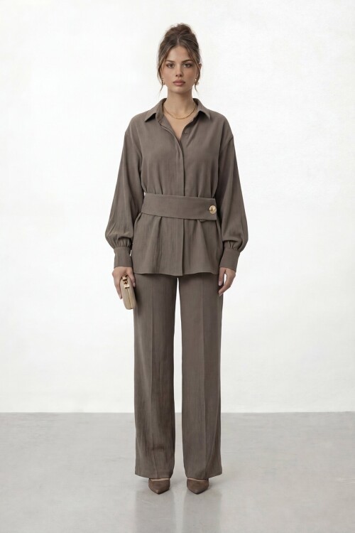 Gizli Patlı Kemerli Gömlek Ve Pantolon Takım