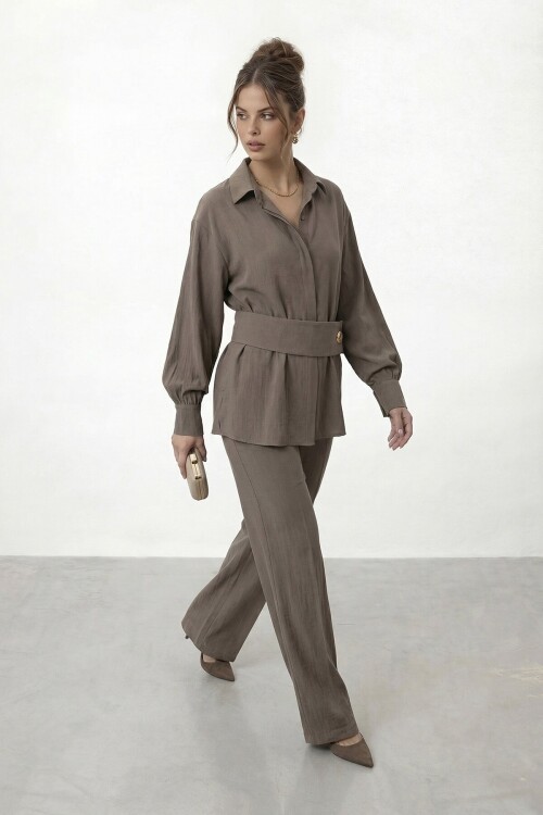 Gizli Patlı Kemerli Gömlek Ve Pantolon Takım