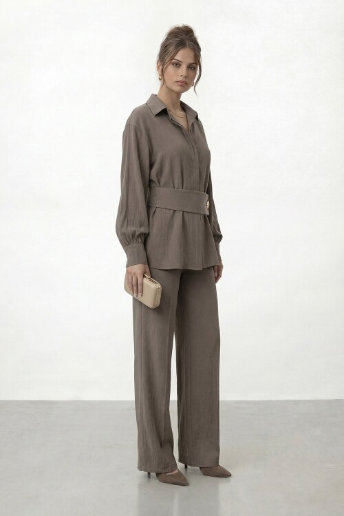 Gizli Patlı Kemerli Gömlek Ve Pantolon Takım