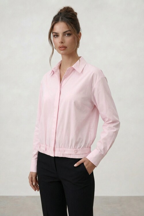 Gizli Patlı Lastik Bel Detaylı Gömlek