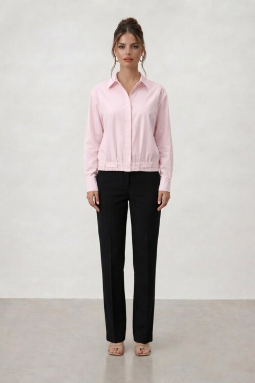 Gizli Patlı Lastik Bel Detaylı Gömlek