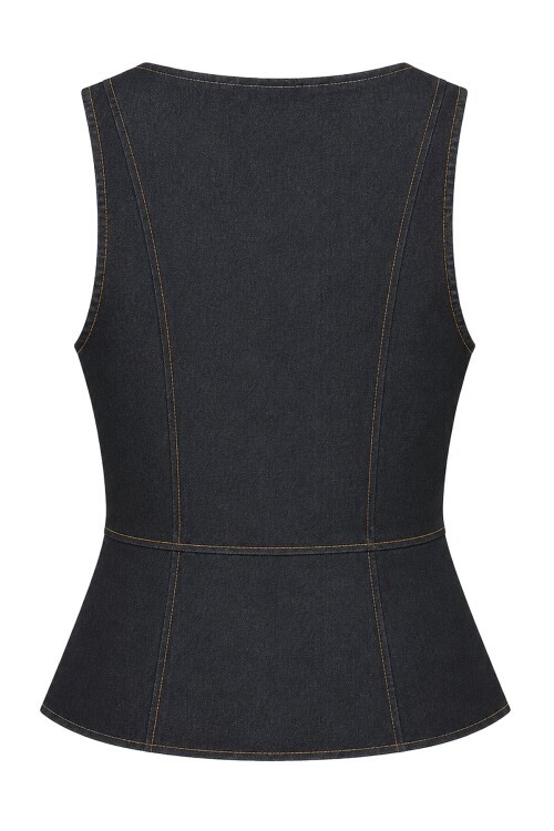 Kare Yaka Fermuarlı Denim Bluz
