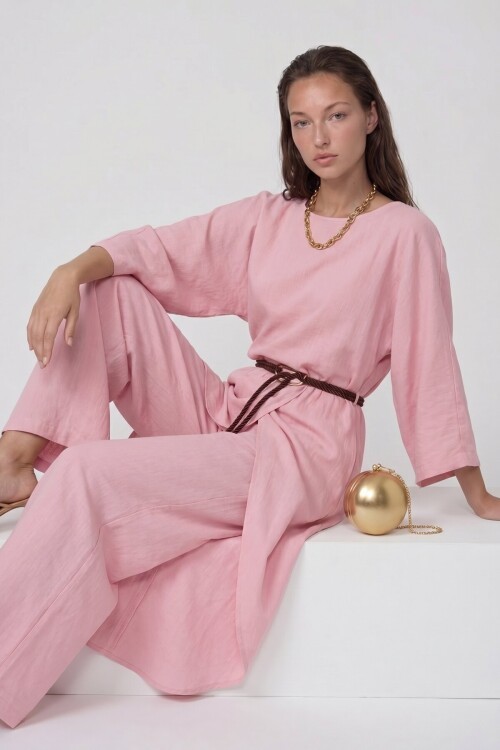 Kemer Detaylı Uzun Kollu Bluz Ve Pantolon Takım