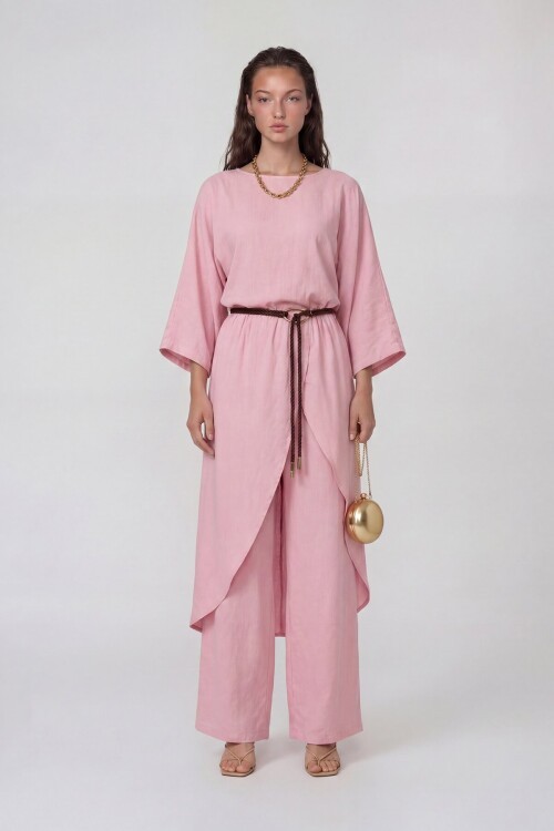 Kemer Detaylı Uzun Kollu Bluz Ve Pantolon Takım