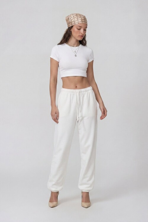 Kısa Kol Bisiklet Yaka Crop Bluz