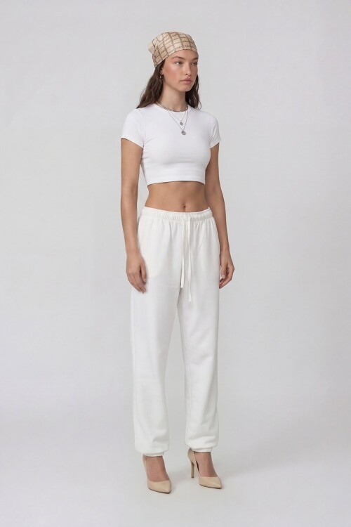 Kısa Kol Bisiklet Yaka Crop Bluz