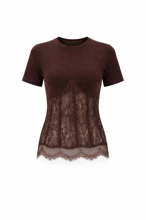 Kısa Kollu Dantel Detaylı Bluz