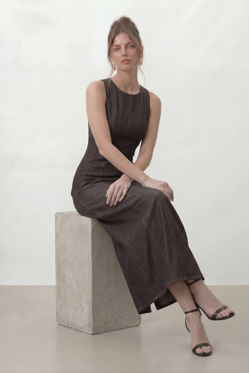 Kolsuz A Kesim Midi Denim Elbise