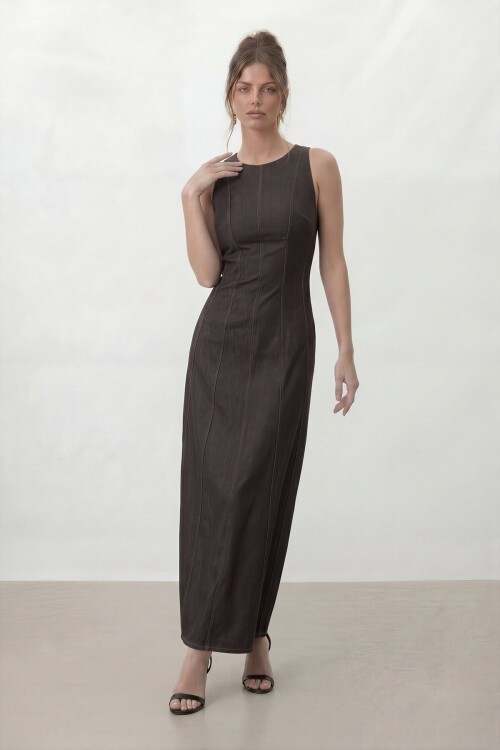 Kolsuz A Kesim Midi Denim Elbise