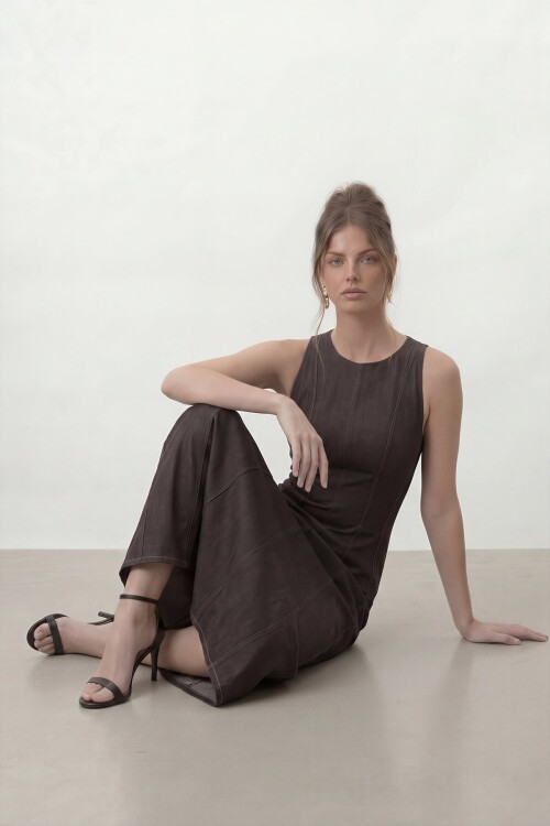 Kolsuz A Kesim Midi Denim Elbise