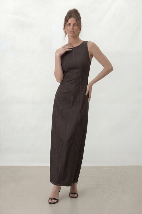 Kolsuz A Kesim Midi Denim Elbise