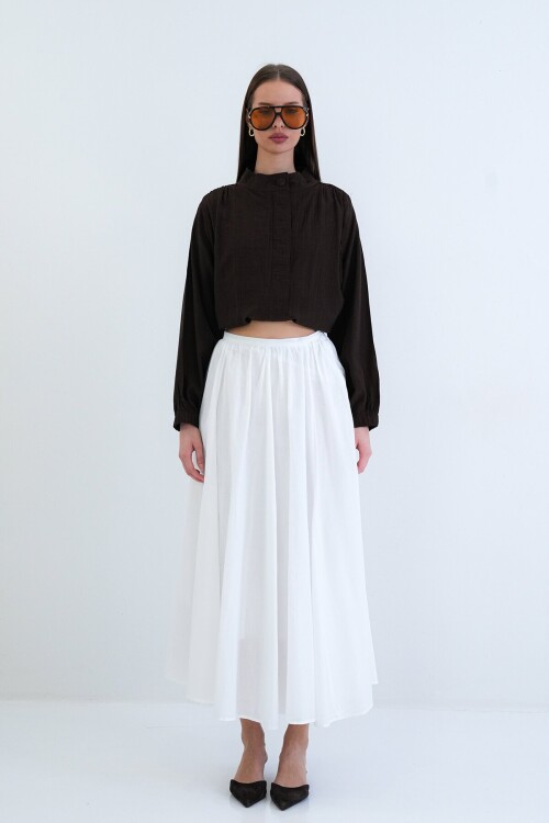 Lastikli Cepli Midi Etek