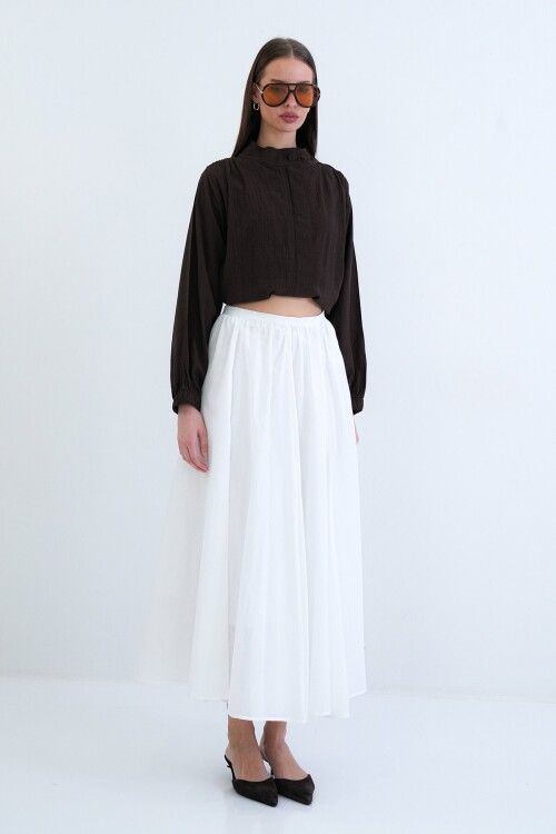 Lastikli Cepli Midi Etek