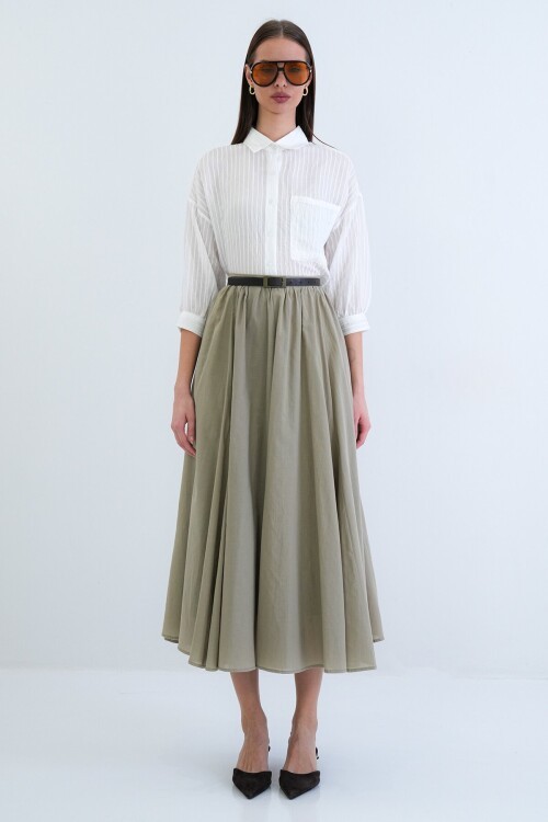 Lastikli Cepli Midi Etek