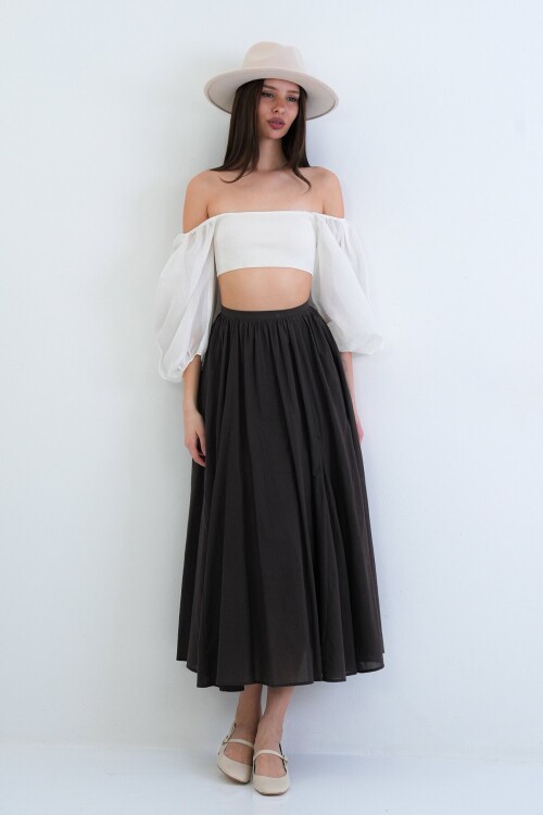 Lastikli Cepli Midi Etek