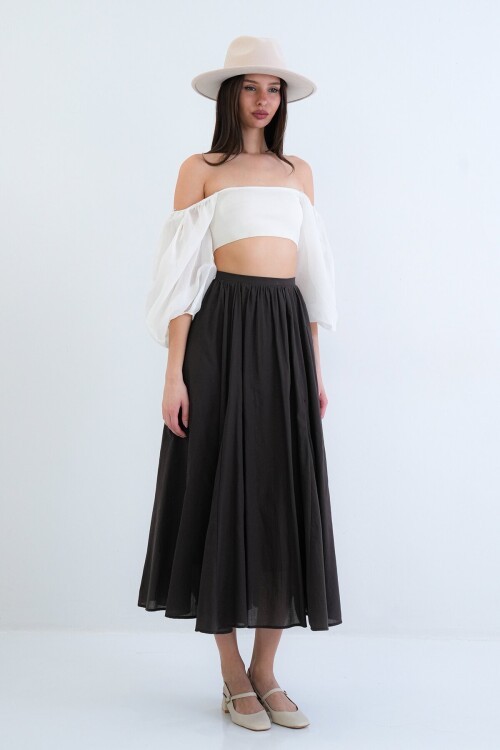 Lastikli Cepli Midi Etek