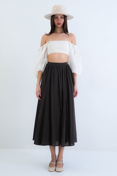 Lastikli Cepli Midi Etek