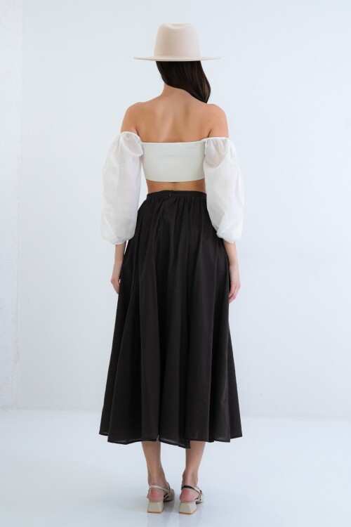 Lastikli Cepli Midi Etek