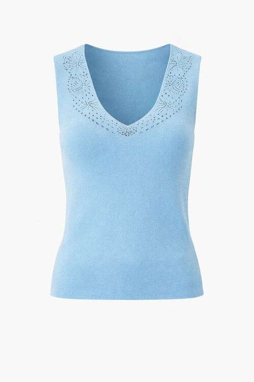 Mavi Ön Arka V Yaka Ajurlu Yazlık Triko Bluz