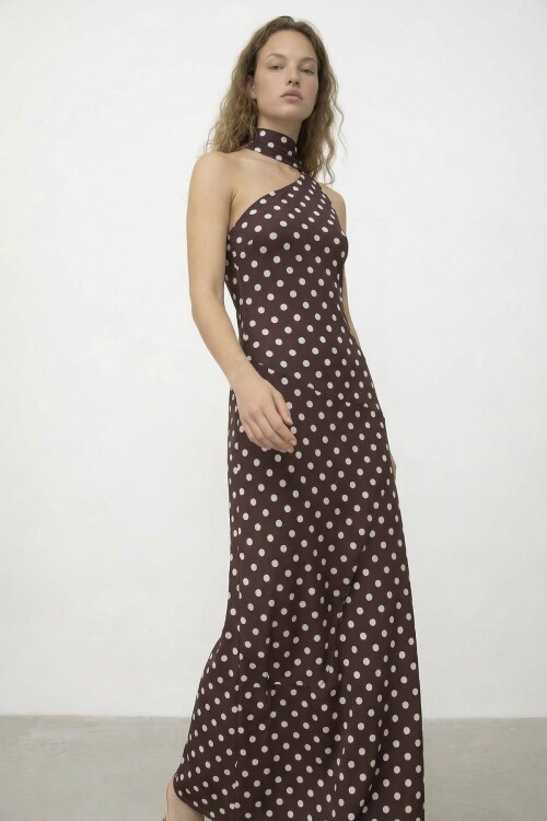 Puantiyeli Tek Omuz  Midi Elbise