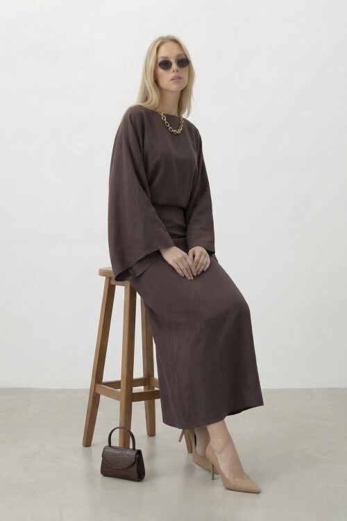 Salaş Kesim Yarasa Kol Uzun Elbise