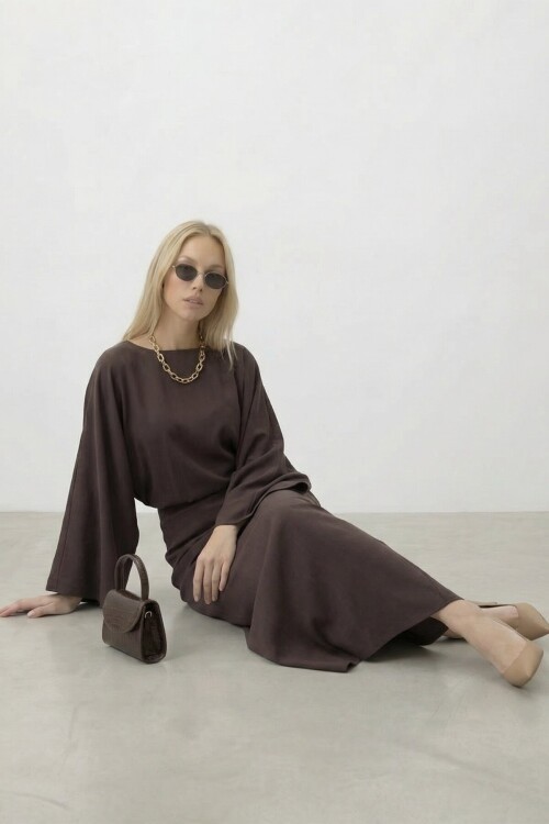 Salaş Kesim Yarasa Kol Uzun Elbise