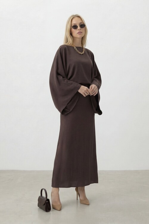 Salaş Kesim Yarasa Kol Uzun Elbise