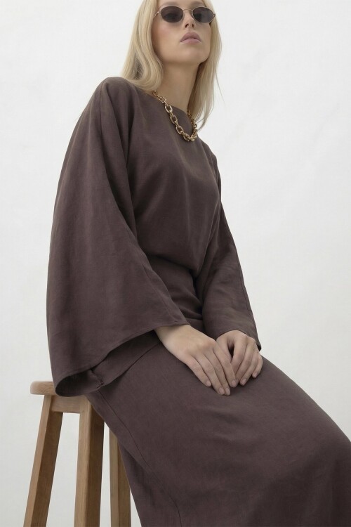 Salaş Kesim Yarasa Kol Uzun Elbise