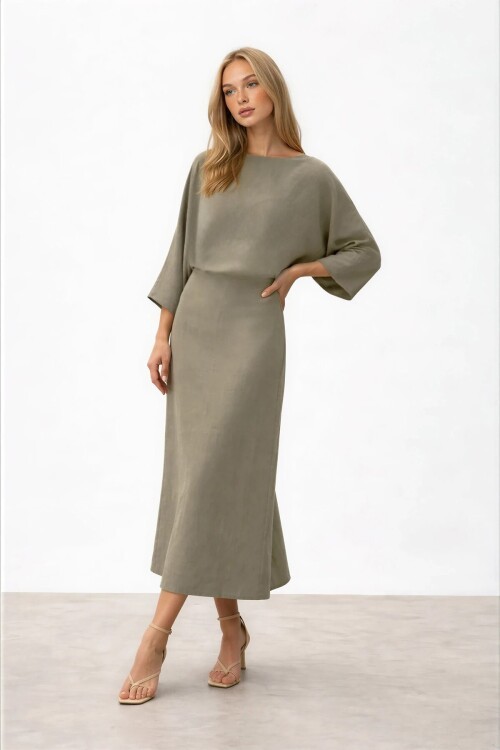 Salaş Kesim Yarasa Kol Uzun Elbise