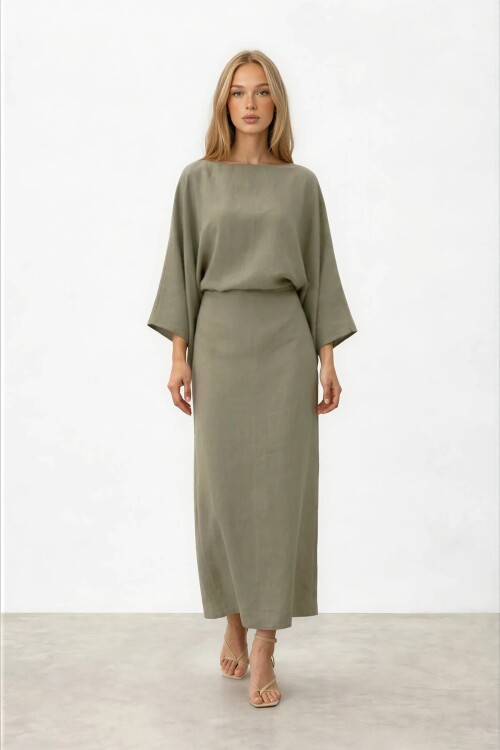 Salaş Kesim Yarasa Kol Uzun Elbise