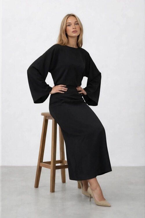 Salaş Kesim Yarasa Kol Uzun Elbise