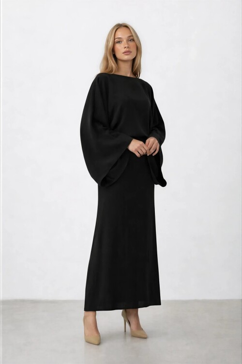 Salaş Kesim Yarasa Kol Uzun Elbise