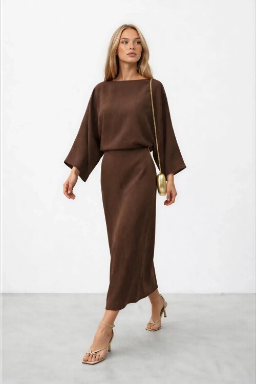 Salaş Kesim Yarasa Kol Uzun Elbise