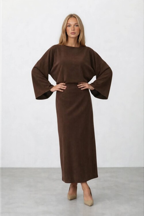 Salaş Kesim Yarasa Kol Uzun Elbise