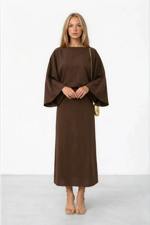 Salaş Kesim Yarasa Kol Uzun Elbise