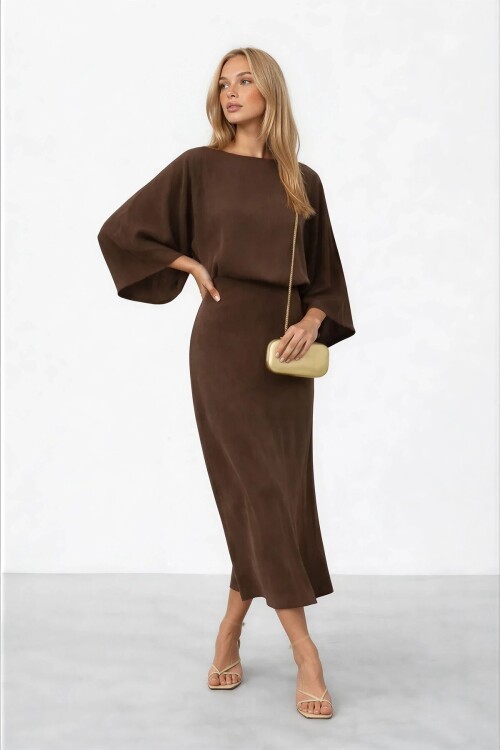 Salaş Kesim Yarasa Kol Uzun Elbise
