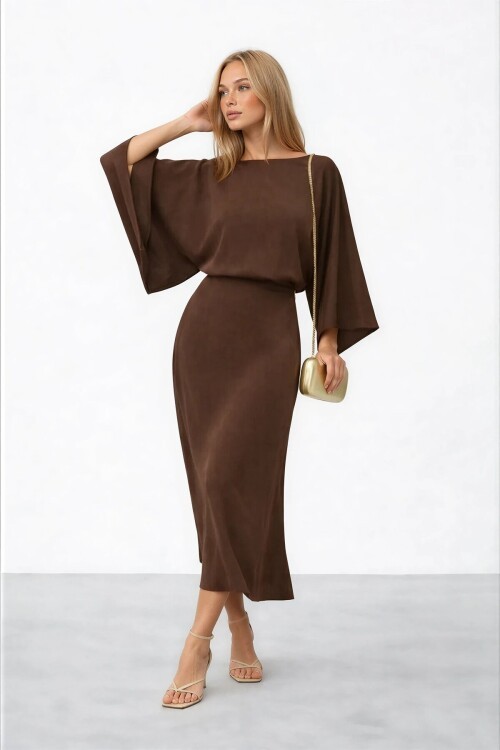 Salaş Kesim Yarasa Kol Uzun Elbise