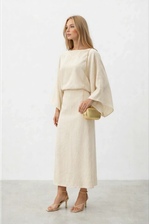 Salaş Kesim Yarasa Kol Uzun Elbise