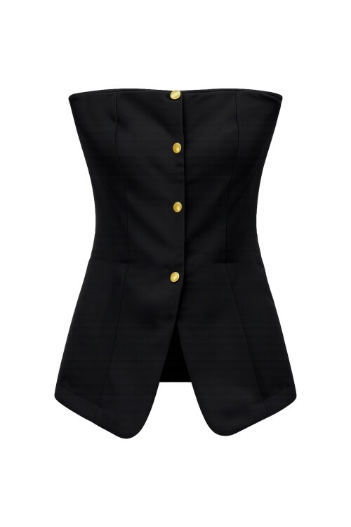 Straplez Düğme Asimetrik Kesim Bluz