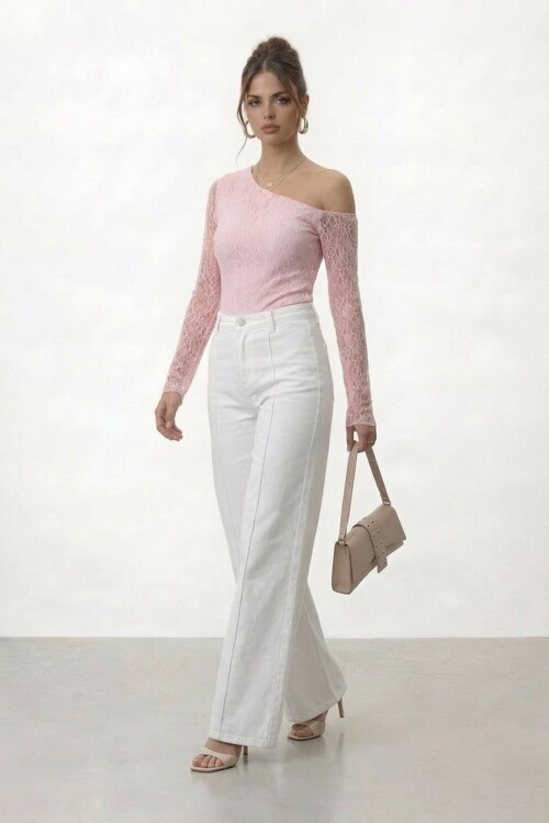 Tek Omuz Dantel Detaylı Uzun Kol Bluz